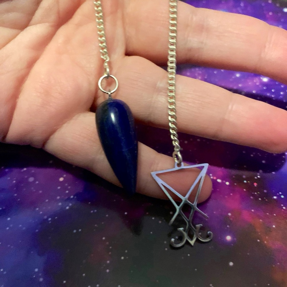 Lucifer Sigil Pendulum For Midsummer - Lapis Lazuli  scrying tool for unisex -